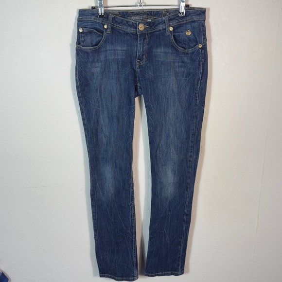 Apple Bottoms Jeans Womens Size 9/10 Embellished Studded Pockets Dark Wash Denim - Picture 1 of 10